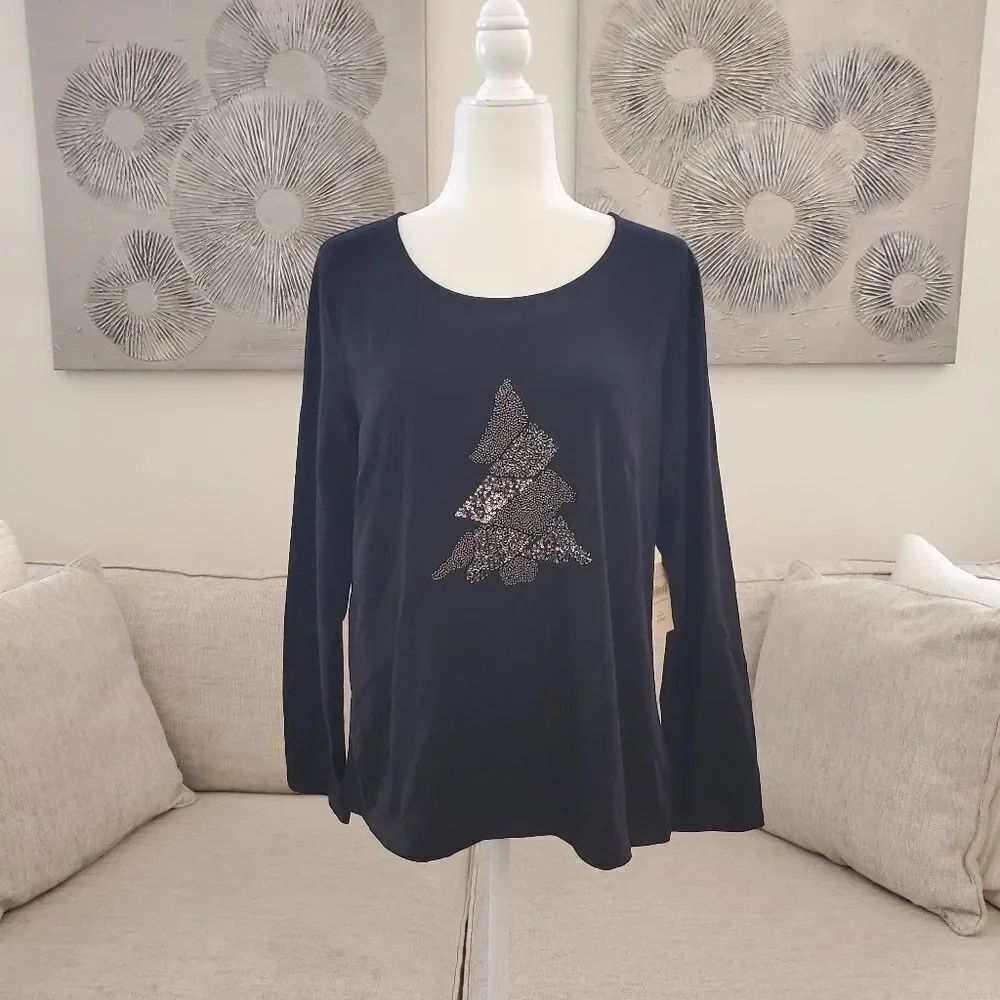 Coldwater Creek Embellished Christmas Tree Tee Sz Large